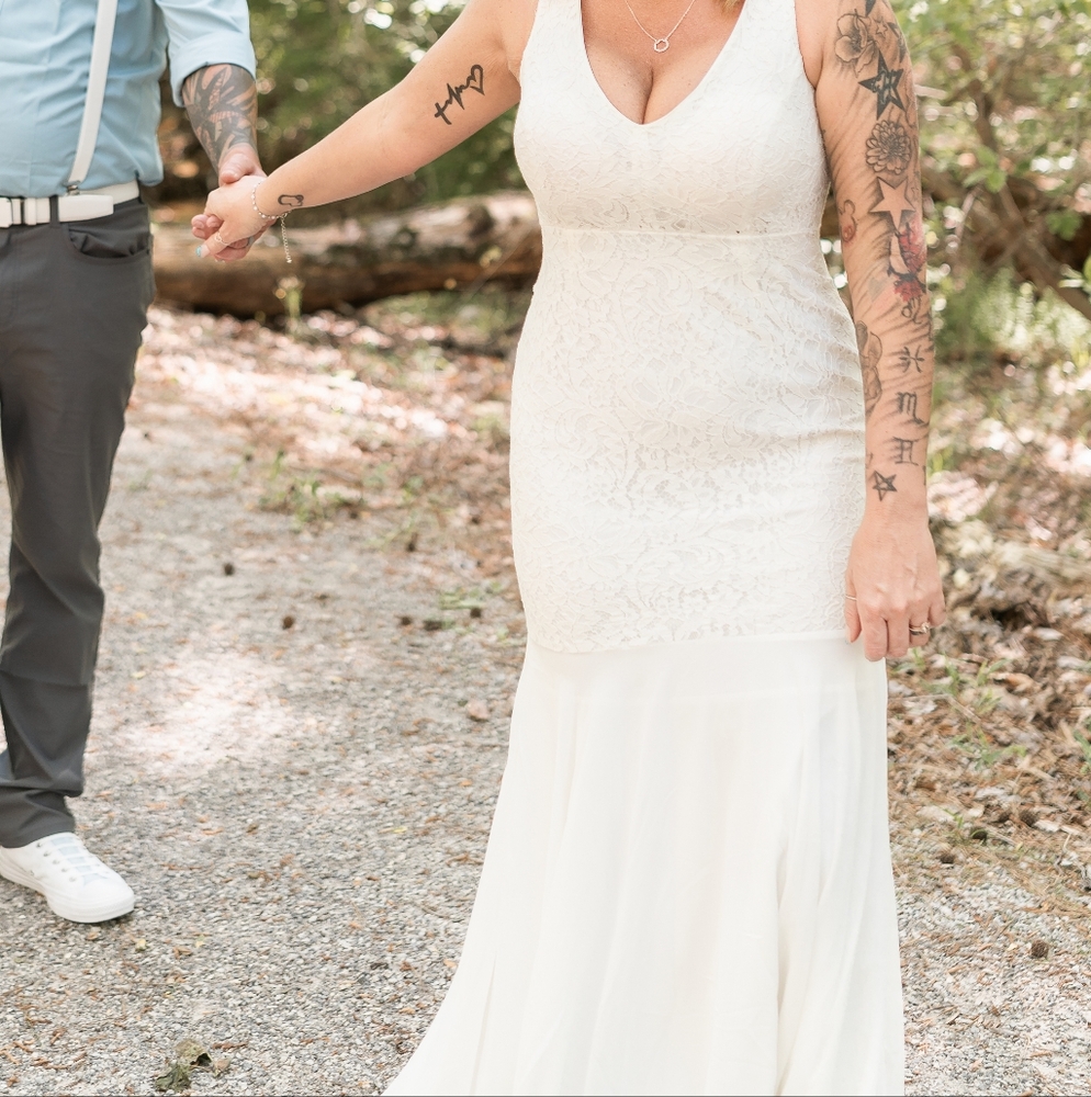 Lace Wedding Dress Size M Medium 5 6 7 8 Stretch Long Lined Bride Bridal White - Picture 9 of 15